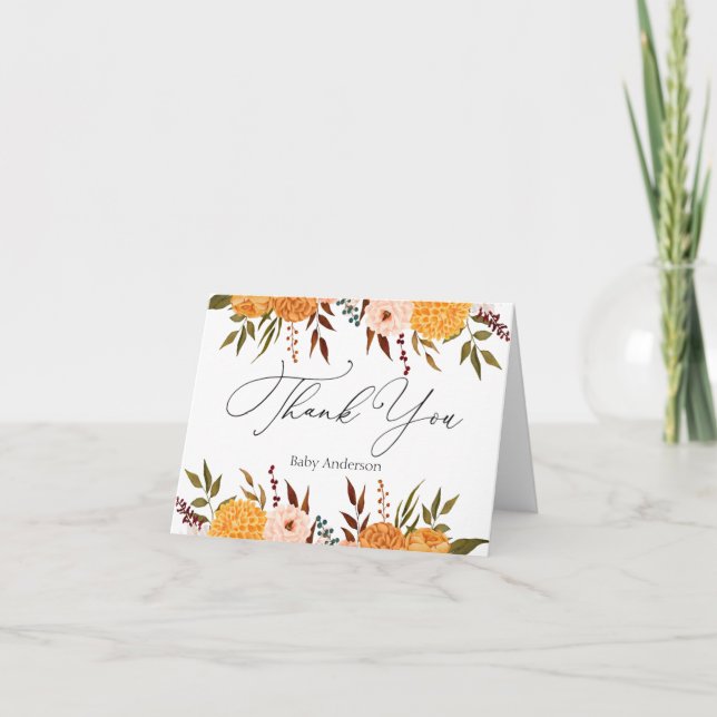 Automne Florals Mums Remerciements Carte Note (Devant)