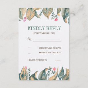Automne Gold Feuille Rustic Forest Wedding RSVP