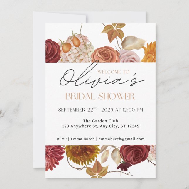 Automne Jardin Fleur Nuptiale Douche Invitation (Devant)