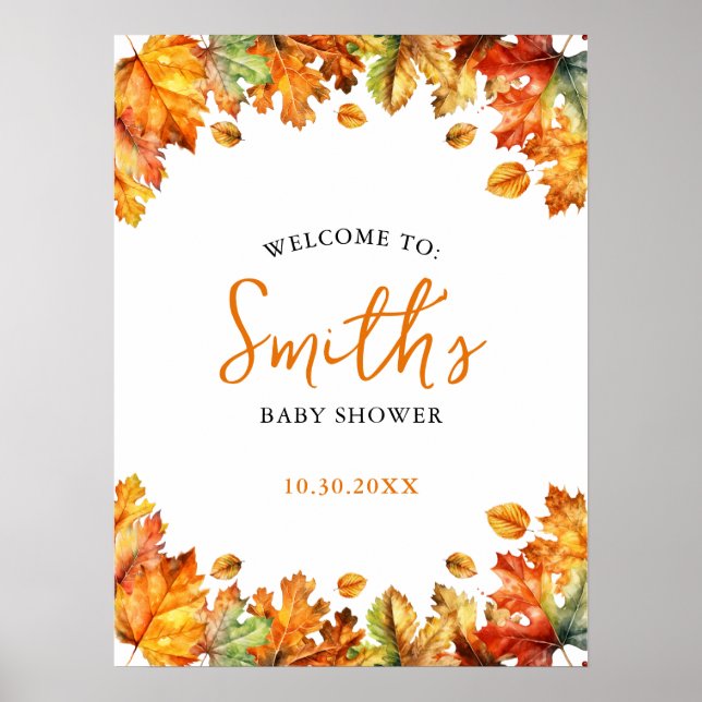 Automne Maple Feuille Affiche de bienvenue Baby sh (Devant)