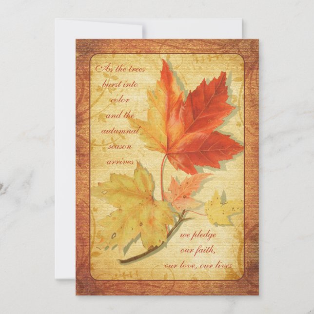 Automne Maple Feuilles Faire-part de mariage Ver T (Devant)