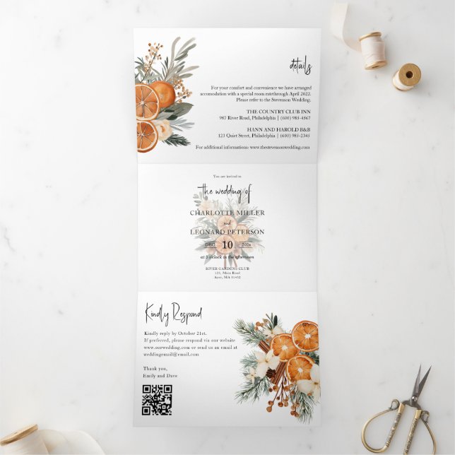 Automne Mariage d'hiver Invitation triplée (Intérieur)