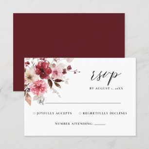 Automne Maroon Blush Rustic Floral Wedding RSVP