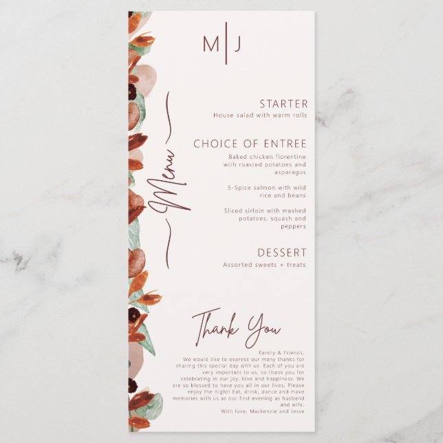 Automne moderne Floral Automne menu Mariage (Devant)