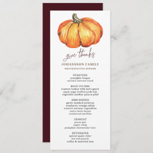 AUTOMNE ORANGE CITROUILLE THANKSGIVING DINNER MENU