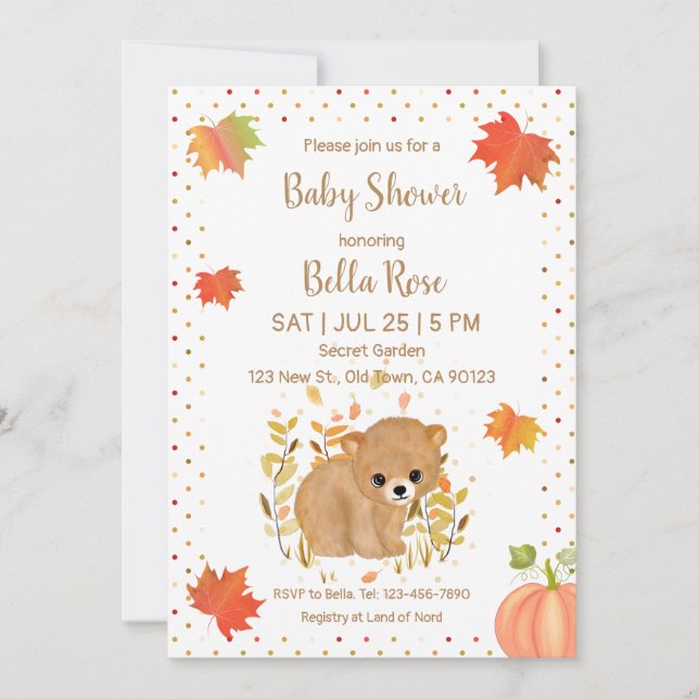 Automne ours Bébé Douche Invitations (Devant)