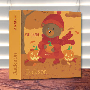 Automne Ours Enfant Classeur de l'école avec nom