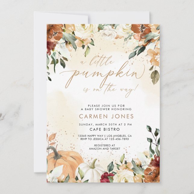 Automne Petite Citrouille Invitation Baby shower (Devant)
