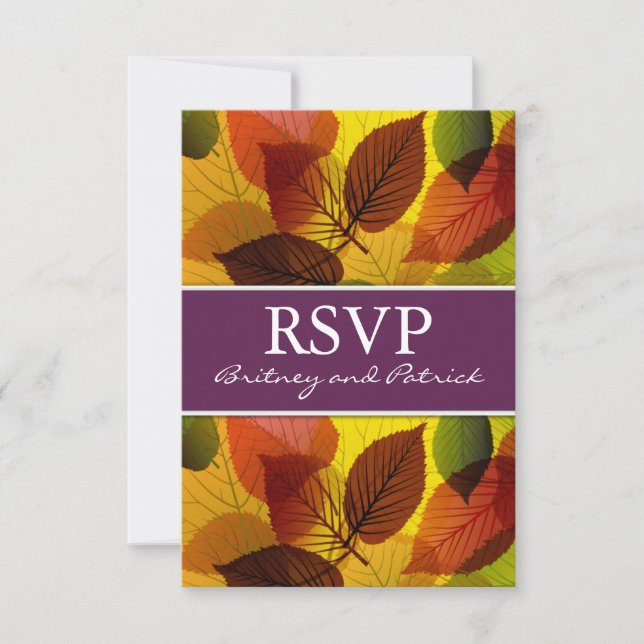 Automne Purple Chute Feuille Mariage Cartes RSVP (Devant)
