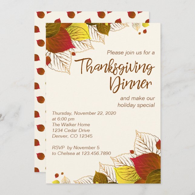 Automne Quitte Thanksgiving Dîner Invitations (Devant / Derrière)