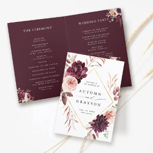 Automne Romance Bourgogne Mariage Programme plié