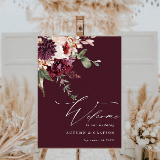 Automne Romance Floral Mariage Affiche de bienvenu