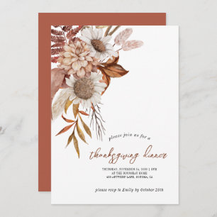 Automne Rouille Florale Thanksgiving Invitation