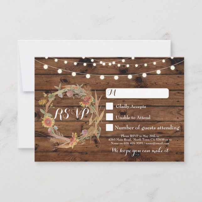 Automne RSVP Mariage Cartes d'intervention en bois (Devant)