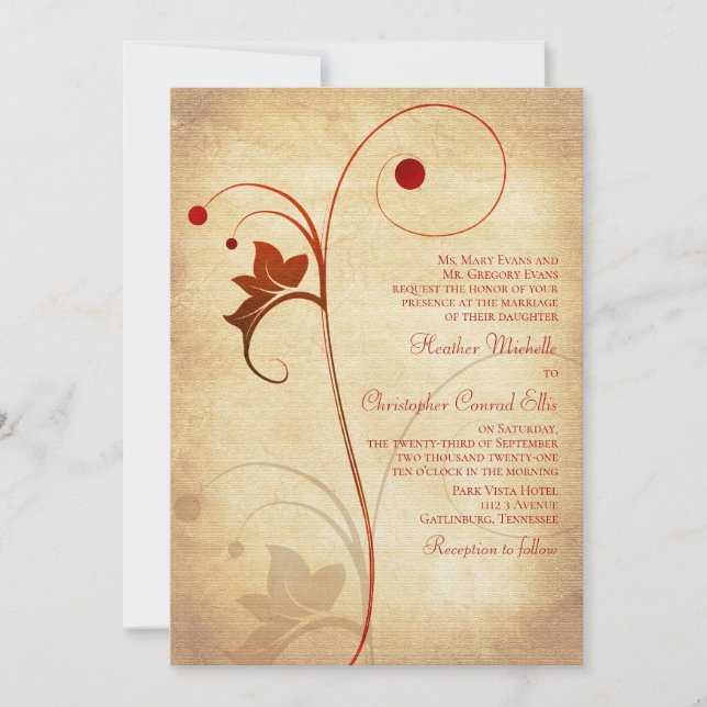Automne Russe Vine Berries Faire-part de mariage (Devant)