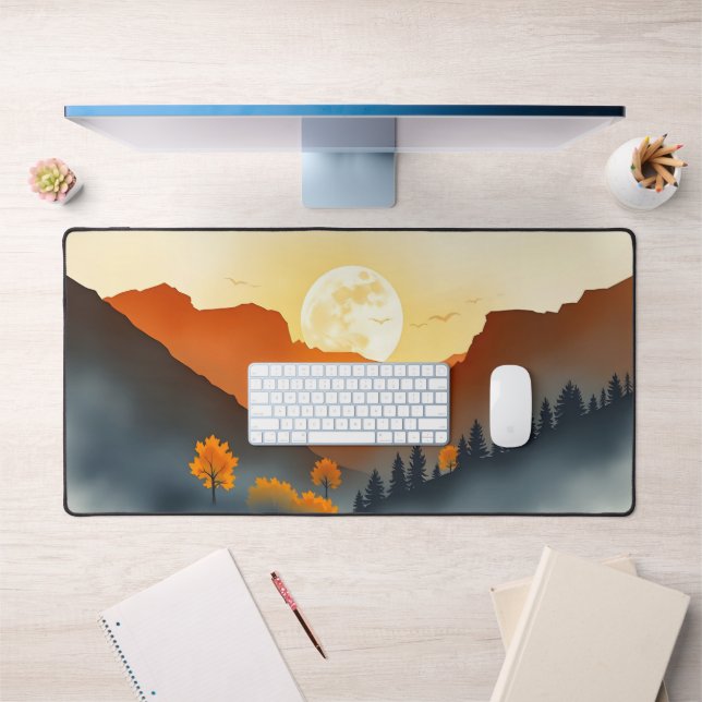 Automne Sunset Mountain Desk Mat - Pleine lune con (Bureau 1)