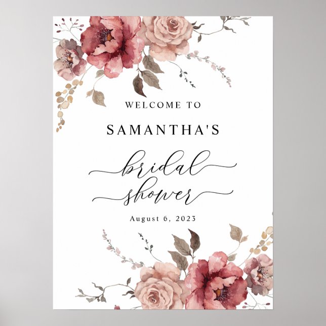 Automne Terracotta Bourgogne Affiche de bienvenue  (Devant)