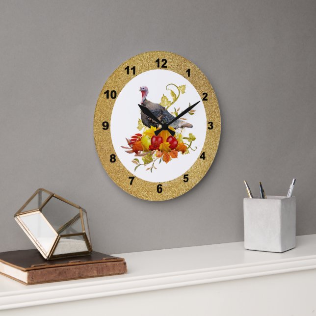 Automne / Thanksgiving Turquie Citrouille Horloge  (Bureau)