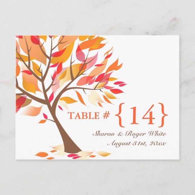 Automne Thème Mariage Numéro de table Sièges Carte (Devant)
