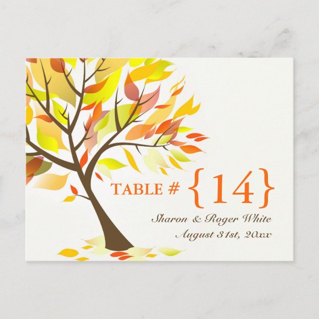 Automne Thème Mariage Numéro de table Sièges Carte (Devant)