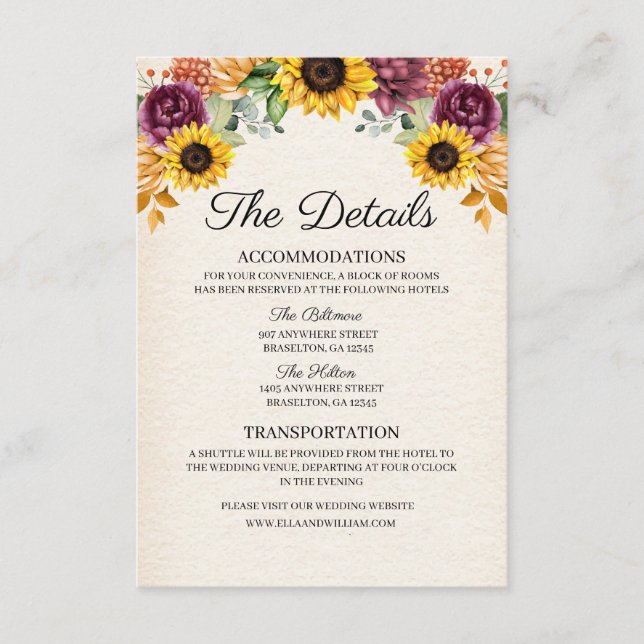 Automne Tournesol Mariage Détails Carte de boîtier (Devant)