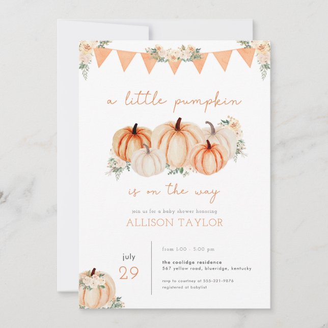 Automne Un Baby shower Invitation un peu Citrouill (Devant)
