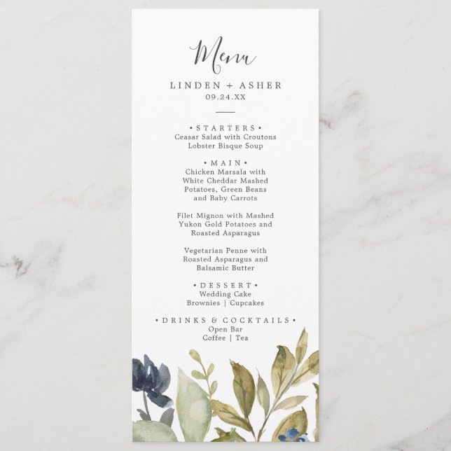 Automne Vert Mariage Dîner Menu (Devant)