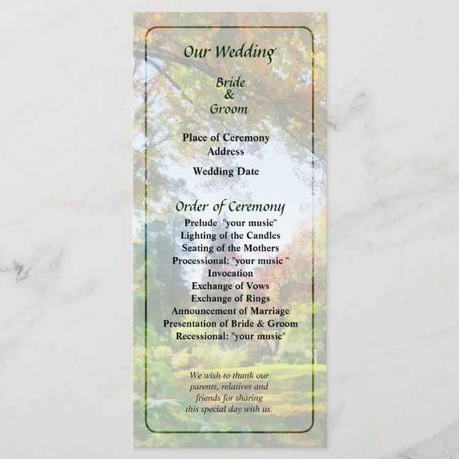 Automne Vista Programme de mariage (Devant)