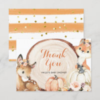 Automne Woodland Girl Baby shower Carte de remerci