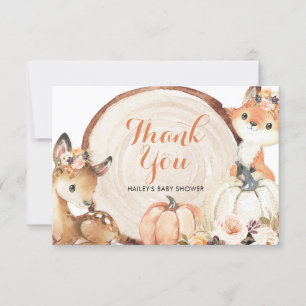 Automne Woodland Girl Baby shower Carte de remerci