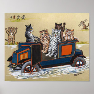 Automobile In Deep Water, Louis Wain Poster