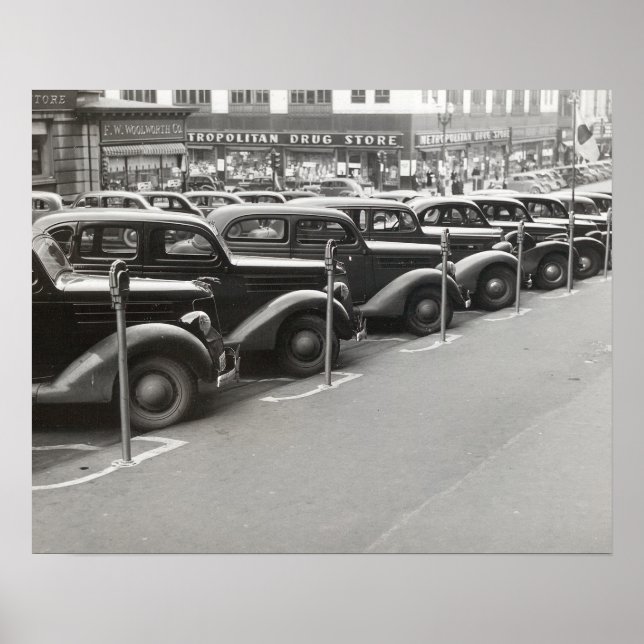 Automobiles in Omaha, 1938. Vintage Photo Poster (Front)