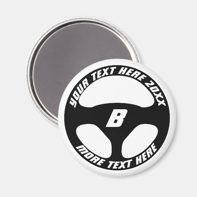 Automotive black car steering wheel custom fridge magnet (Front/Back)