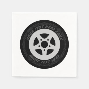 Automotive black car tire wheel auto racing theme napkin