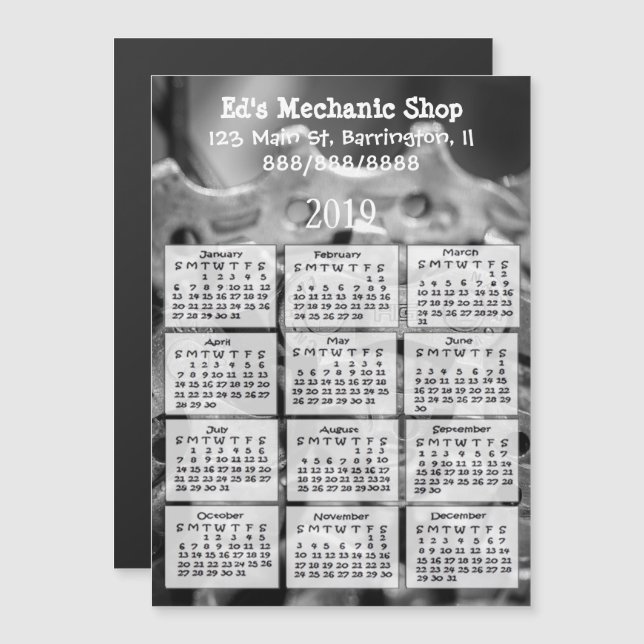 Automotive Business Mini Calendar Magnet 2019 (Front/Back)