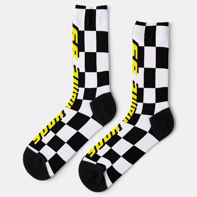 Automotive chequered racing flag custom auto sport socks (Left)