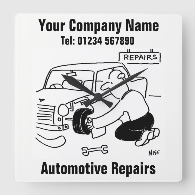 Automotive Repairs Car Garage Square Wall Clock (Front)