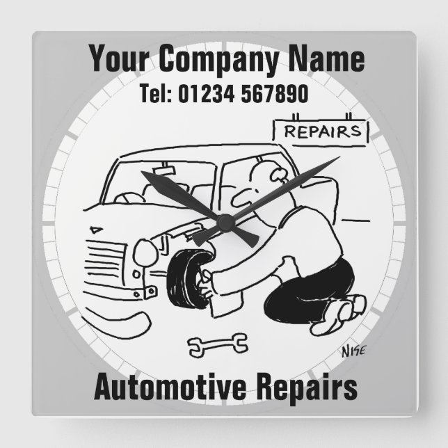 Automotive Repairs Square Wall Clock (Front)