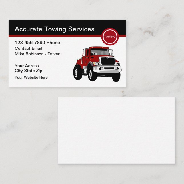 Automotive Towing Tow Truck Driver Business Cards (Front/Back)