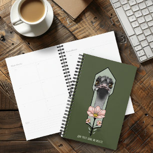 Autruche Rose Fleurs Vert Olive Art Déco