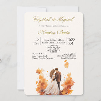 Autum bride and groom silhouette invitation