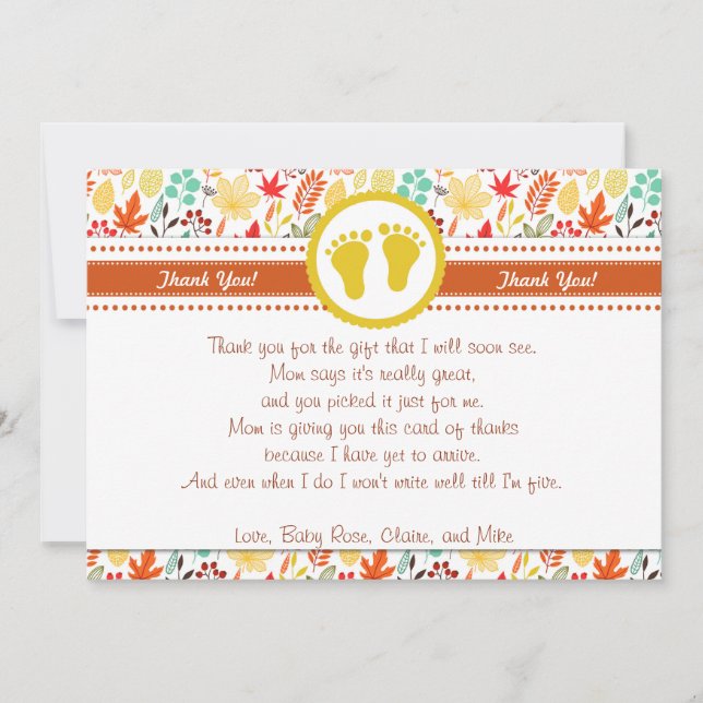 Autum Fall Baby Shower Thank You Card Note (Front)