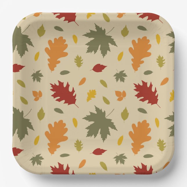 Autum Fall Leaves Paper Plate (Front)