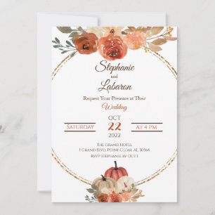 Autum Floral Pumpkin Wedding  Invitation