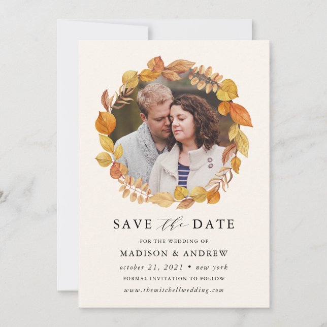 Autum Leaves | Photo Save The Date Card (Front)