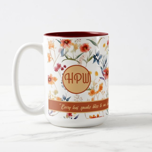 Autum Monogramme Floral Design Deux Tons Café Mug (Gauche)