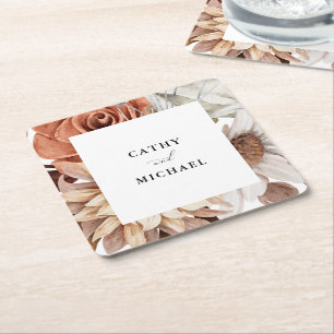 Autum Rustic Floral, Framed Fall Wedding Square Paper Coaster