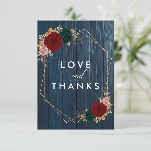 Autumanal Navy | Burgundy Emarald Greeny Wedding Thank You Card (Standing Front)