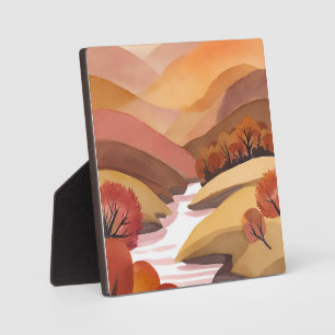 Autumn Abode   Fall Foliage Watercolor Landscape Plaque
