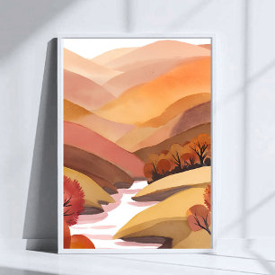 Autumn Abode   Fall Foliage Watercolor Landscape Poster